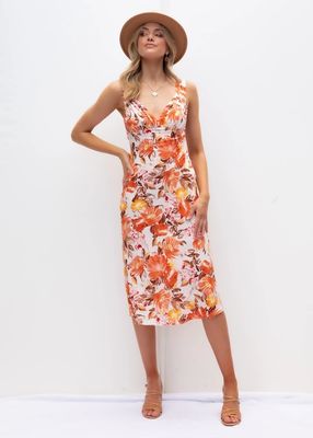 Slim Fit Sleeveless Dress Stampato V Collo Abito Floreale Donne Fibra di Poliestere