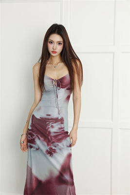Spice Print Slip sexy vestito Halter Slim Fit sexy vestito di vacanza senza bretelle vestito lungo