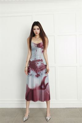 Spice Print Slip sexy vestito Halter Slim Fit sexy vestito di vacanza senza bretelle vestito lungo