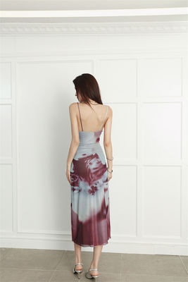 Spice Print Slip sexy vestito Halter Slim Fit sexy vestito di vacanza senza bretelle vestito lungo