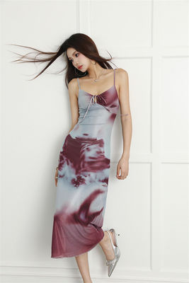 Spice Print Slip sexy vestito Halter Slim Fit sexy vestito di vacanza senza bretelle vestito lungo
