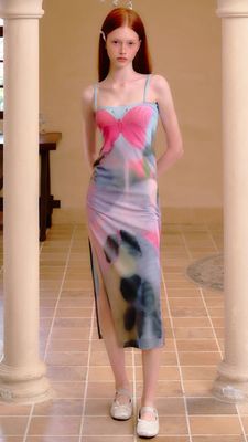Rosa Blu Farfalla abito a legno francese Slit Slim abito sexy Taia dimagrante