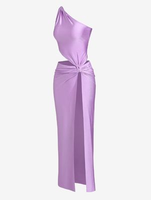 Festa Vestio a fessura alta senza maniche Colore solido Abito lungo Moda sexy