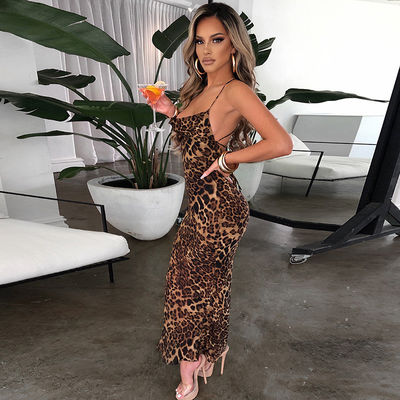 Stampa Leopard Abito elegante per donne sexy senza schiena abito leggero MIDI