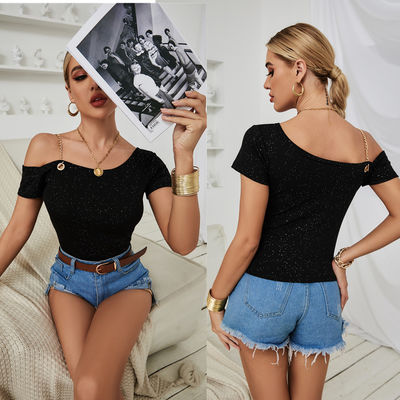 Suspensioni sexy Camicotto da donna Vestito abbellito Spalle alte basse Top di cotone casual