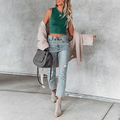Squisito top da donna senza maniche elegante massello a colori solidi camisotto per il collo