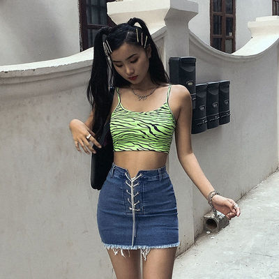 Camicetta da donna di moda giubbotto fluorescente verde zebra stampa camicetta slim fit sexy crop