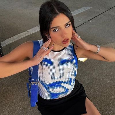 Moda Street Foto Decal T-shirt Stampa Slim Fit Alto collo Crop Tank
