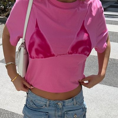 Comodo T-shirt decal elegante T-shirt sexy a manica corta con colletto rotondo stampato