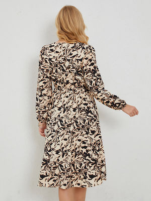 Stampa floreale vestita da donna V collo abito floreale lanterna manica gonna a linea