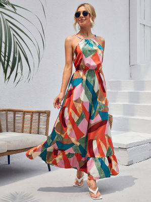 Stampa floreale senza maniche abito maxi in stile