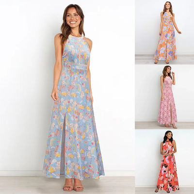 Adulti Abito senza maniche Stylish Floral Halter Maxi Dress