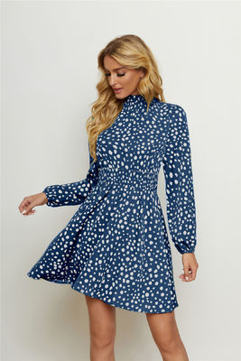 Collo rotondo alto Stampa floreale Moda donna in costume Lanterna Manica lunga Abito floreale