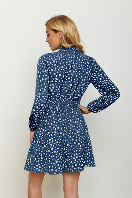 Collo rotondo alto Stampa floreale Moda donna in costume Lanterna Manica lunga Abito floreale