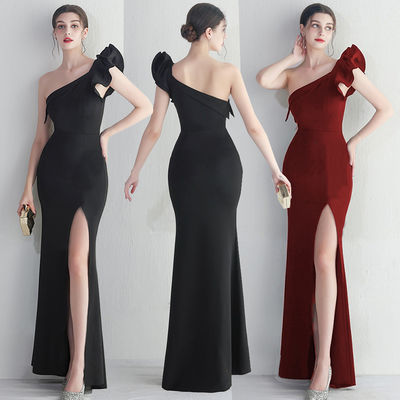 Single Shoulder Slim Fit Abito formale con guinzaglio copertura bordo anca Moda sexy abito a fessura