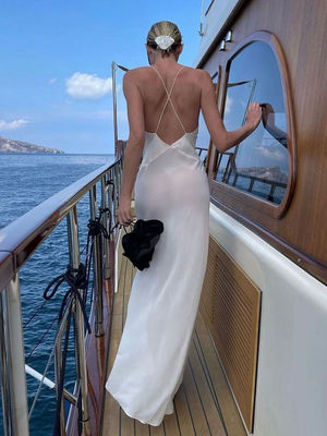 Abito da sera sexy senza cinture, abito da sera senza schiena, abito da festa sottile.