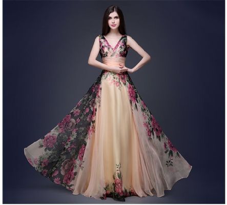 Splendidi abiti da sera slim fit elegante abito floreale con le spalle