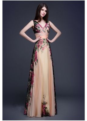 Splendidi abiti da sera slim fit elegante abito floreale con le spalle