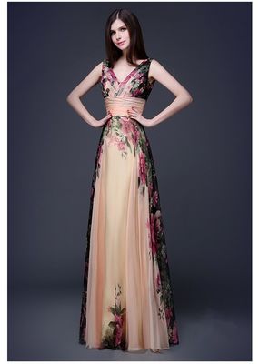 Splendidi abiti da sera slim fit elegante abito floreale con le spalle