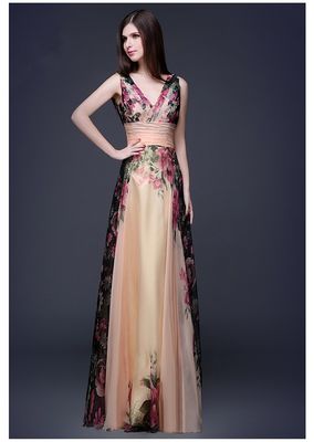 Splendidi abiti da sera slim fit elegante abito floreale con le spalle