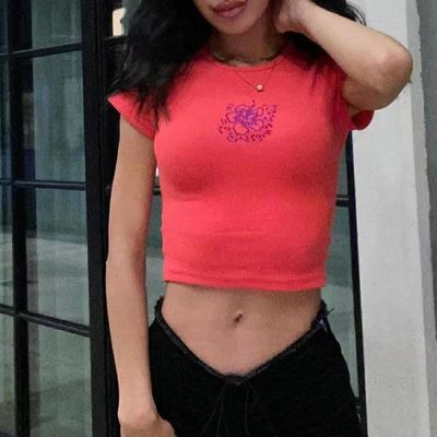 Collo rotondo sexy T-shirt strette colore massiccio sexy crop stretta abbigliamento con manica corta