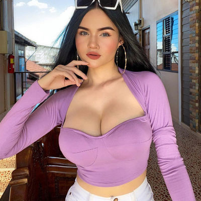 V Collo T-shirt sexy strette Slim Fit sexy strette crop top maniche lunghe Collo corto