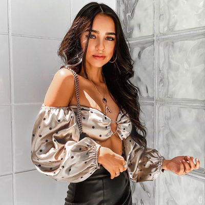 Moda Stretta Maglietta Sexy Manica Lunga Polka Dot Metal Button Top T-shirt