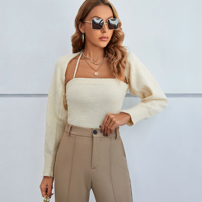 Design Sense Lace Up Outfits Moda Sexy Little Shawl Set di Lana a Due Pezzi