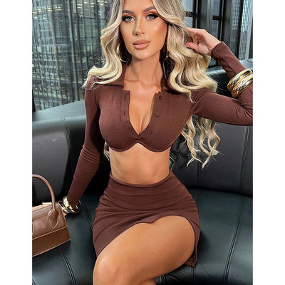 Collare POLO abbigliamento sexy per palestra manica lunga gonna a colori solidi costume sportivo sexy