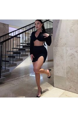 Collare POLO abbigliamento sexy per palestra manica lunga gonna a colori solidi costume sportivo sexy