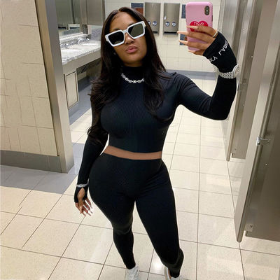 Zipper due pezzi Sport Set collo alto Fissura Lettera ricamo sexy abbigliamento da ginnastica