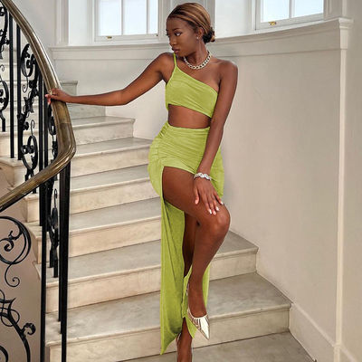 Sexy elegante lato scavato abito senza cinture una spalla senza schiena abito