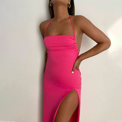 Abito a collare lungo moda abito a collare sexy abito a collare leggero abito a fessura donna