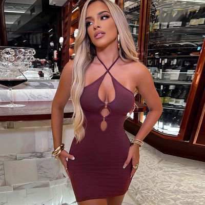 Hottie Halter Collo Spalla Aperta Abito Zaino Fessura Taglio Abito Halter