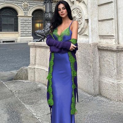 Abito sexy e elegante con lacci V - Collo