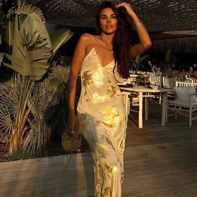 Taglio XL abito sexy con scivolo Moda abito sexy senza schiena oro caldo con scivolo