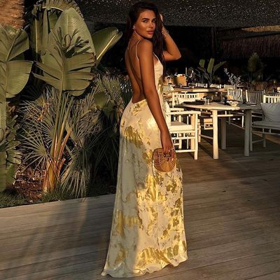 Taglio XL abito sexy con scivolo Moda abito sexy senza schiena oro caldo con scivolo
