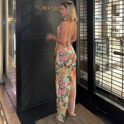 Sessivo senza schiena senza cinturini Top Slim Split Skirt V Collo Lunghezza