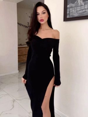 Collare a modello solido Banchetto Abito da sera lungo Temperamento sexy Abito snello Donna