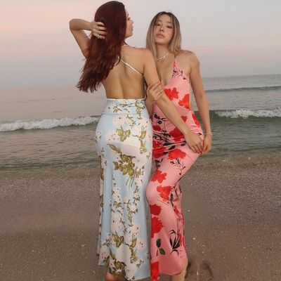 Abito estivo da donna con stile stampa sexy senza schiena U collo abito leggero