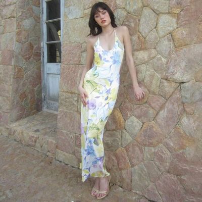 Abito estivo da donna con stile stampa sexy senza schiena U collo abito leggero