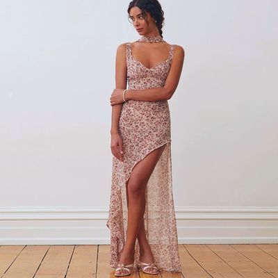 Nuovo gioiello da donna, rosa, sexy, senza schiena, vestito a pizzo.