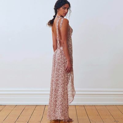 Nuovo gioiello da donna, rosa, sexy, senza schiena, vestito a pizzo.