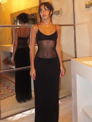 Europa e Stati Uniti donna 2024 primavera e estate nuovo sexy trasparente mesh splicing slim-fit sacchetto temperamento