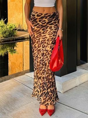 Nuova moda estiva Leopardo sexy Stampato Sciffone Fishtail gonna Pavimento - Lunghezza gonna
