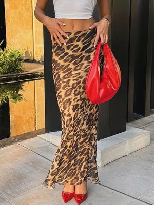 Nuova moda estiva Leopardo sexy Stampato Sciffone Fishtail gonna Pavimento - Lunghezza gonna