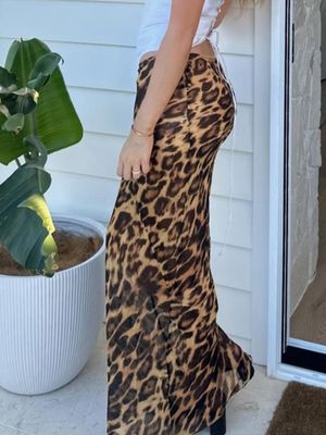 Nuova moda estiva Leopardo sexy Stampato Sciffone Fishtail gonna Pavimento - Lunghezza gonna