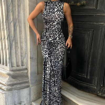 Nuova moda stampa su misura cintura magra abito senza maniche