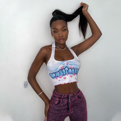 Nuovo giubbotto da donna a misura a bordo ondulato, a pizzo, a maglia, con carta stampata