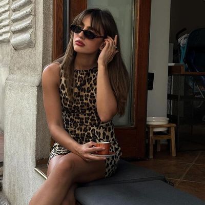 Nuovo colletto estivo senza maniche Leopard Stampato abito sexy a schiena.